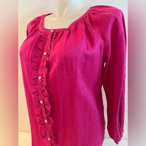 NWOT Ralph Lauren Blouse 1X Ruffle Front 3/4 Sleeve Peasant Top Linen Shirt